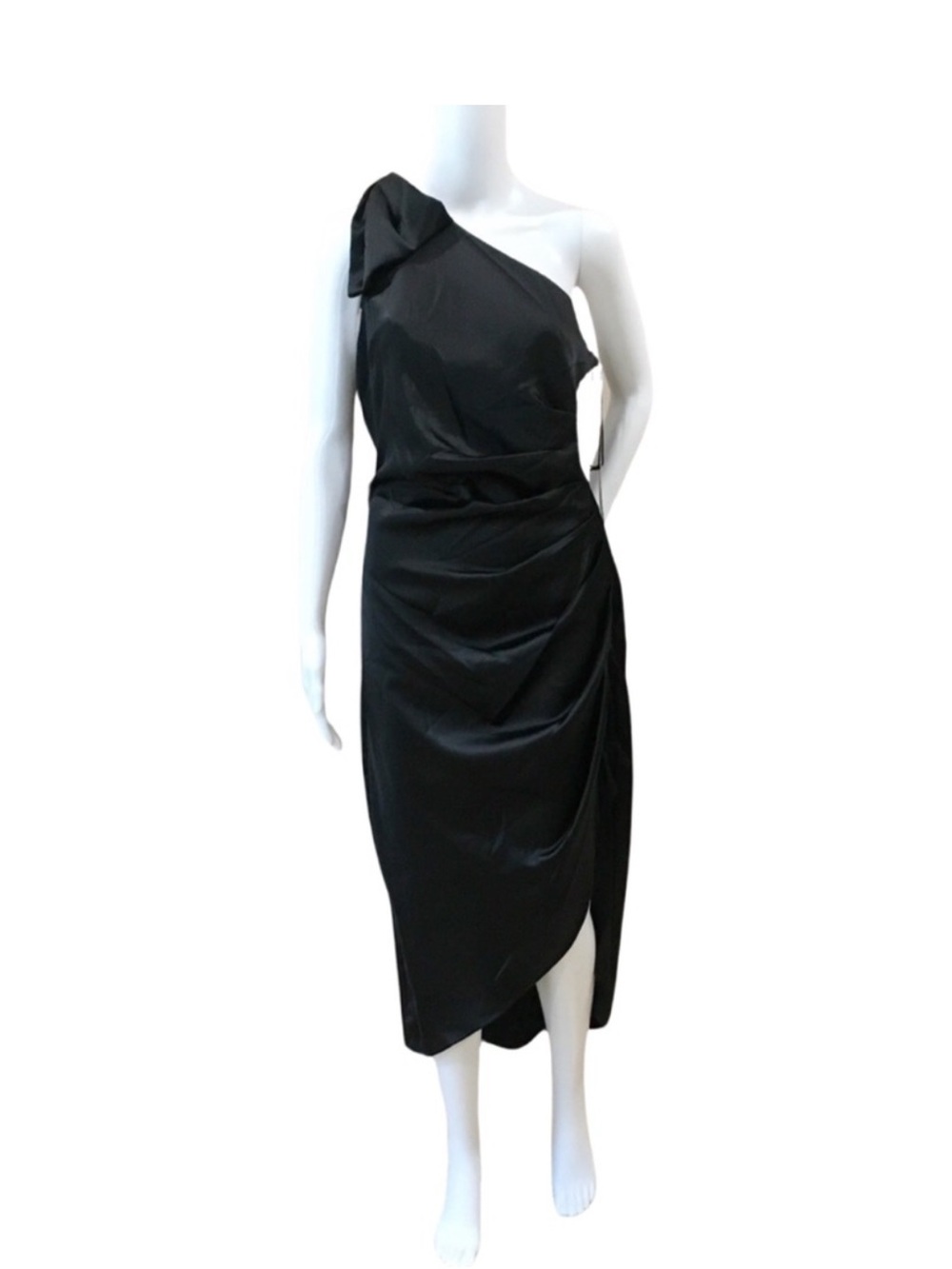 Nicole Miller New York Womens One Shoulder Ruched Satin Midi Dress Size 10